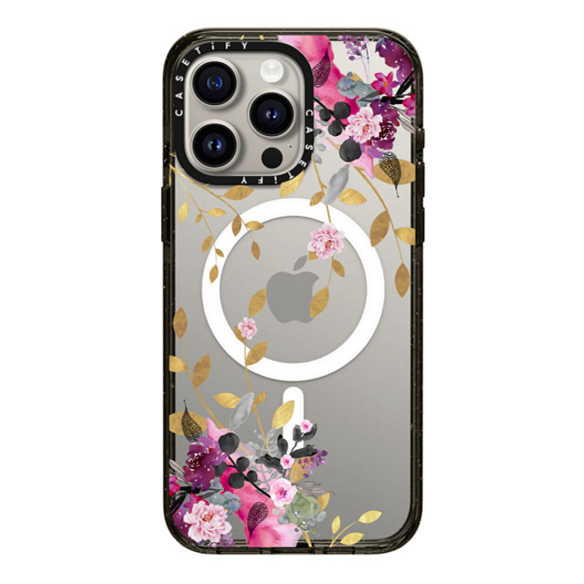 Monika Strigel x CASETiFY iPhone 15 Pro Max ケース ブラック インパクトケース MagSafe対応 FLOWER & GOLD