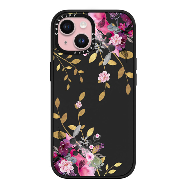 Monika Strigel x CASETiFY iPhone 15 ケース マットブラック インパクトケース MagSafe対応 FLOWER & GOLD