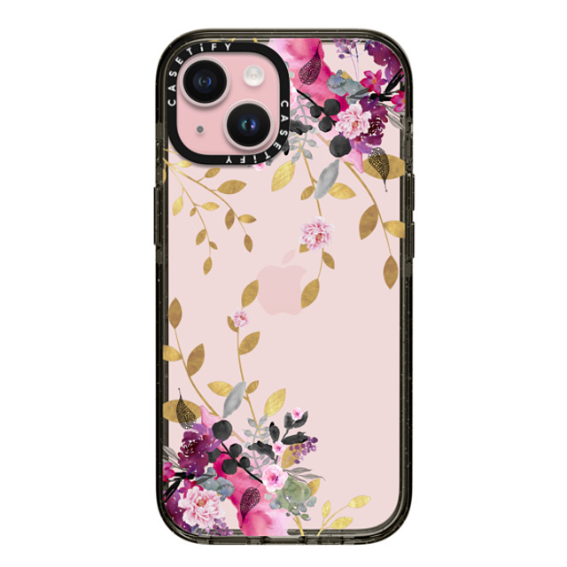 Monika Strigel x CASETiFY iPhone 15 ケース ブラック インパクトケース FLOWER & GOLD