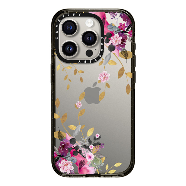 Monika Strigel x CASETiFY iPhone 15 Pro ケース ブラック インパクトケース FLOWER & GOLD