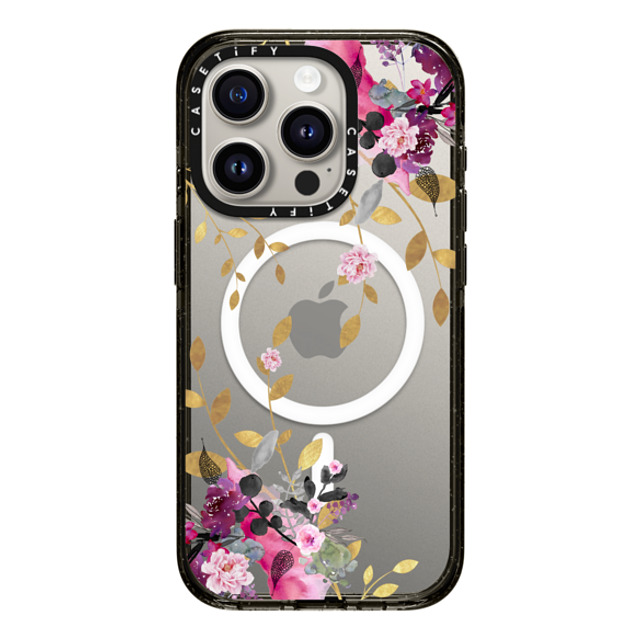 Monika Strigel x CASETiFY iPhone 15 Pro ケース ブラック インパクトケース MagSafe対応 FLOWER & GOLD