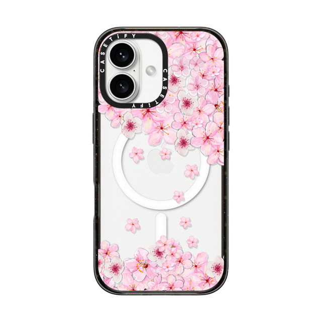 Monika Strigel x CASETiFY iPhone 16 ケース ブラック インパクトケース MagSafe対応 SAKURA CHERRY SATURDAY