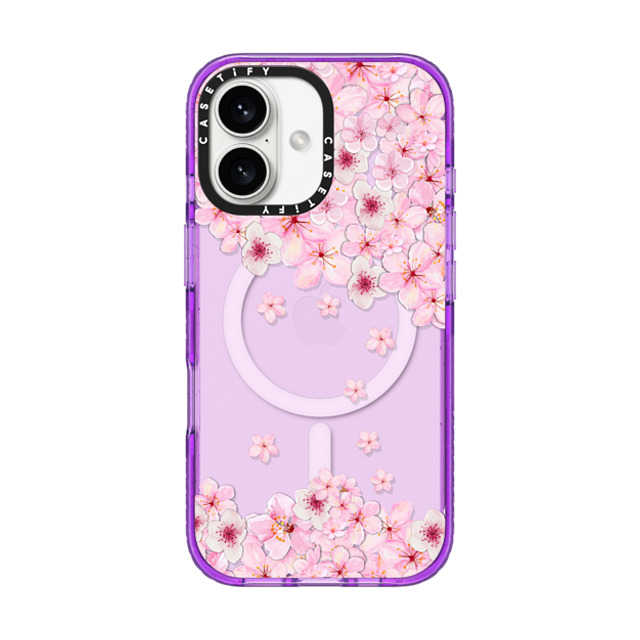 Monika Strigel x CASETiFY iPhone 16 ケース パープル インパクトケース MagSafe対応 SAKURA CHERRY SATURDAY