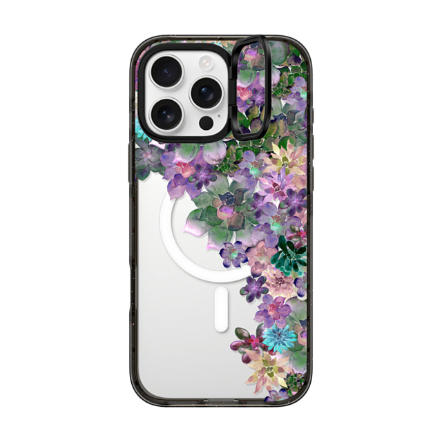 Monika Strigel x CASETiFY iPhone 16 Pro Max ケース ブラック インパクトリングスタンドケース MagSafe対応 MY SUCCULENT GARDEN