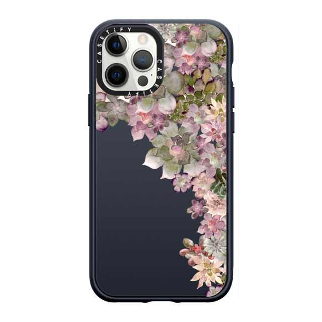 Monika Strigel x CASETiFY iPhone 12 Pro Max ケース ネイビーブルー インパクトケース MY SUCCULENT GARDEN ROSE