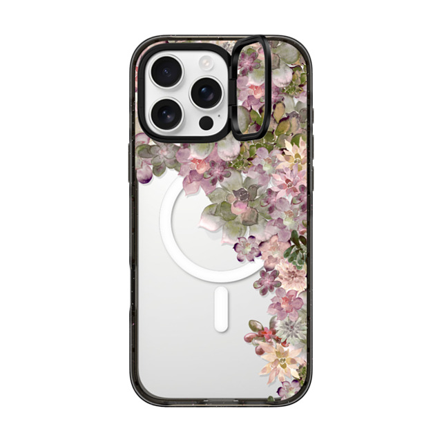 Monika Strigel x CASETiFY iPhone 16 Pro Max ケース ブラック インパクトリングスタンドケース MagSafe対応 MY SUCCULENT GARDEN ROSE