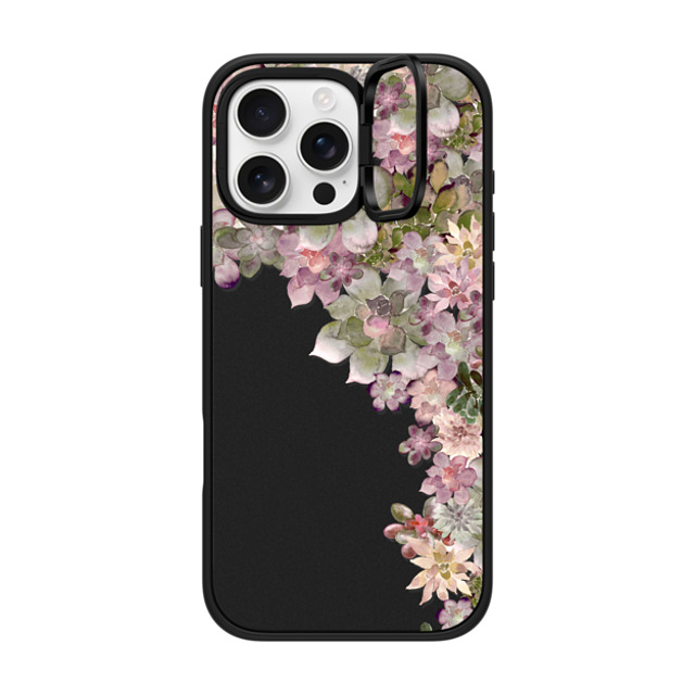 Monika Strigel x CASETiFY iPhone 16 Pro Max ケース マットブラック インパクトリングスタンドケース MagSafe対応 MY SUCCULENT GARDEN ROSE