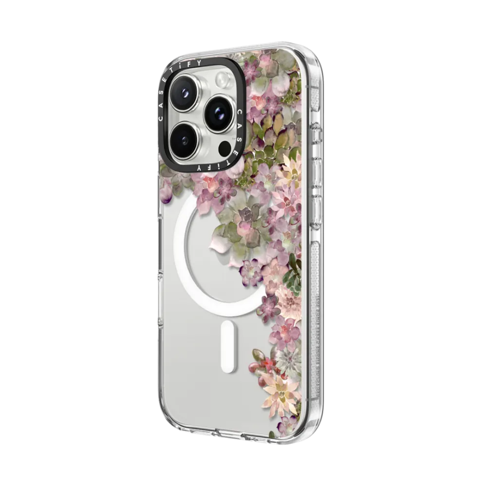 Clear iPhone 16 Pro Max Case MagSafe Compatible - MY SUCCULENT GARDEN ROSE