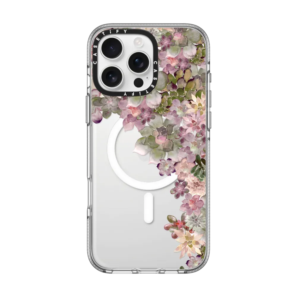 Clear iPhone 16 Pro Max Case MagSafe Compatible - MY SUCCULENT GARDEN ROSE