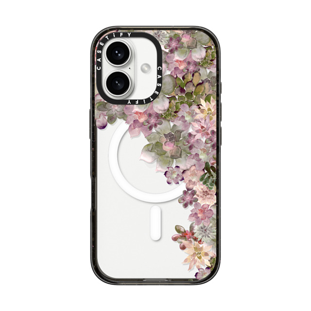 Monika Strigel x CASETiFY iPhone 16 ケース ブラック インパクトケース MagSafe対応 MY SUCCULENT GARDEN ROSE