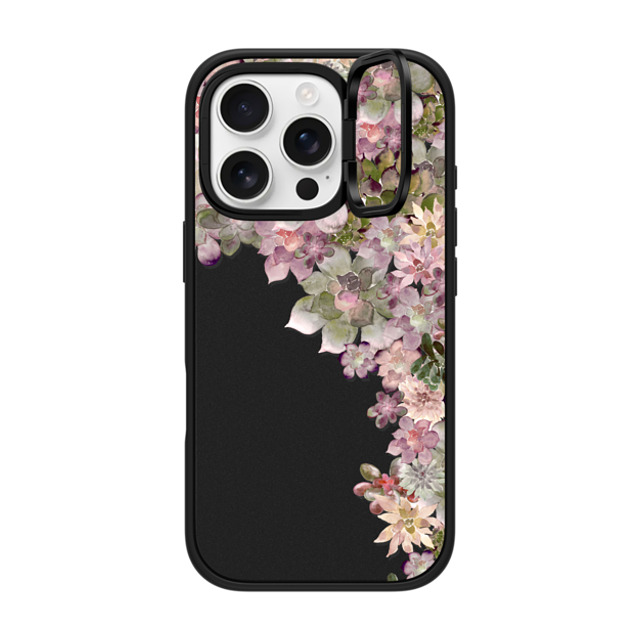 Monika Strigel x CASETiFY iPhone 16 Pro ケース マットブラック インパクトリングスタンドケース MagSafe対応 MY SUCCULENT GARDEN ROSE