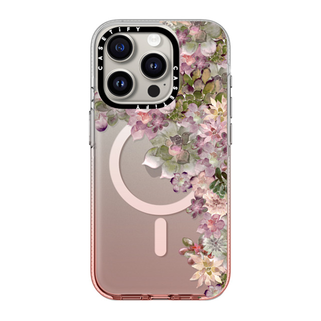 Monika Strigel x CASETiFY iPhone 15 Pro ケース ピンクグラデーション クリア ケース MagSafe対応 MY SUCCULENT GARDEN ROSE