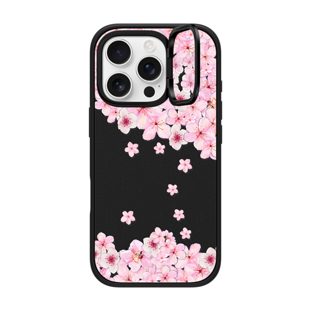 Monika Strigel x CASETiFY iPhone 16 Pro ケース マットブラック インパクトリングスタンドケース MagSafe対応 SAKURA CHERRY SATURDAY