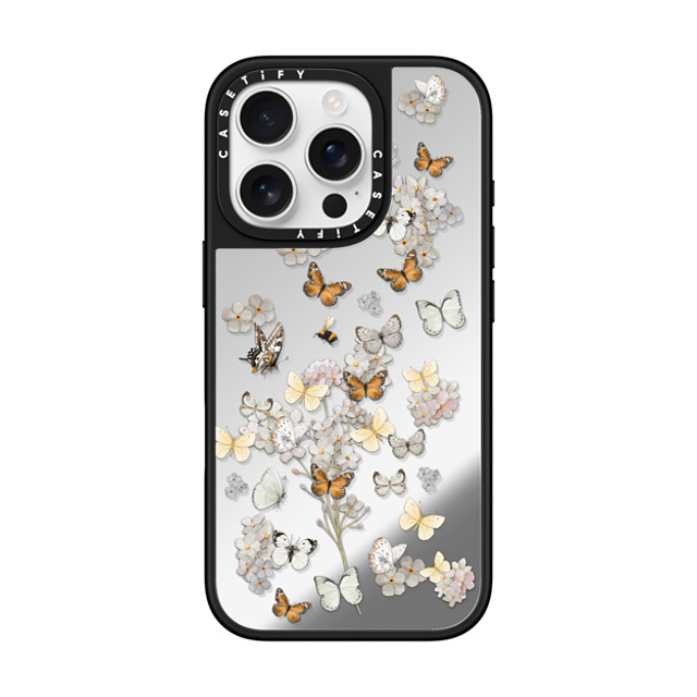 Monika Strigel x CASETiFY iPhone 16 Pro ケース Silver on Black ミラーケース MagSafe対応 BUTTERFLY SUNDAY