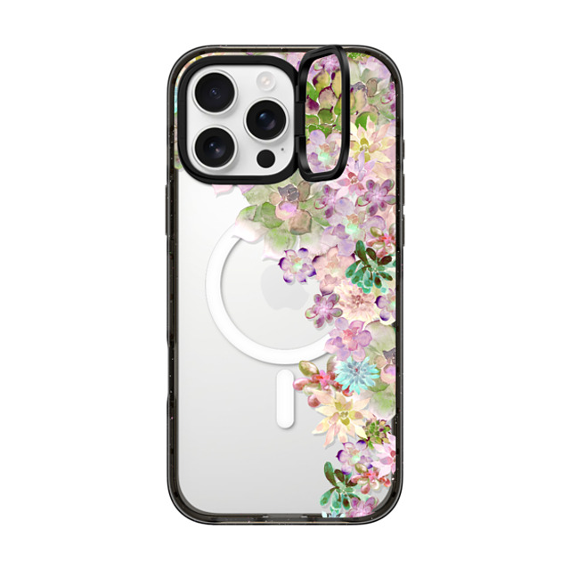 Monika Strigel x CASETiFY iPhone 16 Pro Max ケース ブラック インパクトリングスタンドケース MagSafe対応 MY SUCCULENT GARDEN PEACH