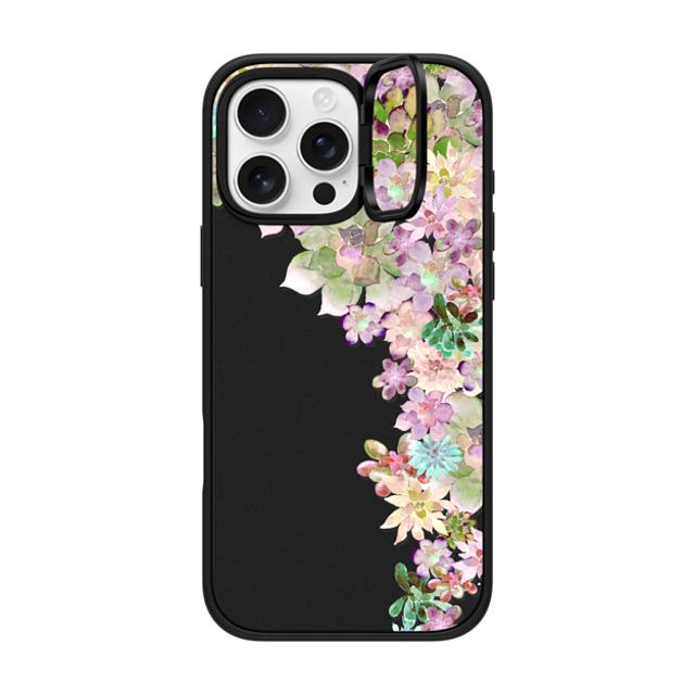 Monika Strigel x CASETiFY iPhone 16 Pro Max ケース マットブラック インパクトリングスタンドケース MagSafe対応 MY SUCCULENT GARDEN PEACH