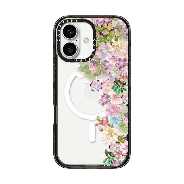 Monika Strigel x CASETiFY iPhone 16 ケース ブラック インパクトケース MagSafe対応 MY SUCCULENT GARDEN PEACH