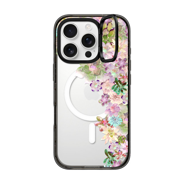 Monika Strigel x CASETiFY iPhone 16 Pro ケース ブラック インパクトリングスタンドケース MagSafe対応 MY SUCCULENT GARDEN PEACH