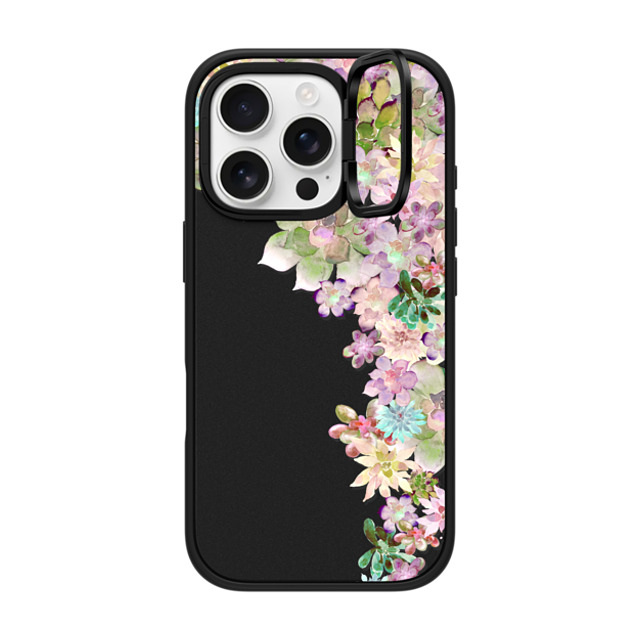 Monika Strigel x CASETiFY iPhone 16 Pro ケース マットブラック インパクトリングスタンドケース MagSafe対応 MY SUCCULENT GARDEN PEACH