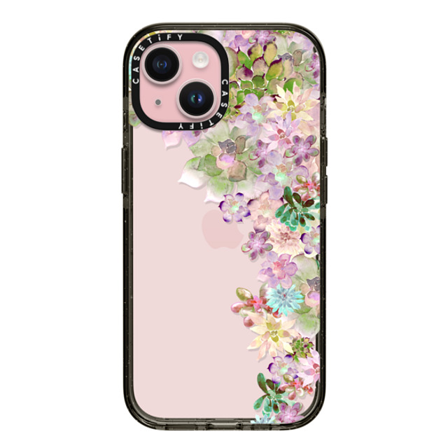 Monika Strigel x CASETiFY iPhone 15 ケース ブラック インパクトケース MY SUCCULENT GARDEN PEACH