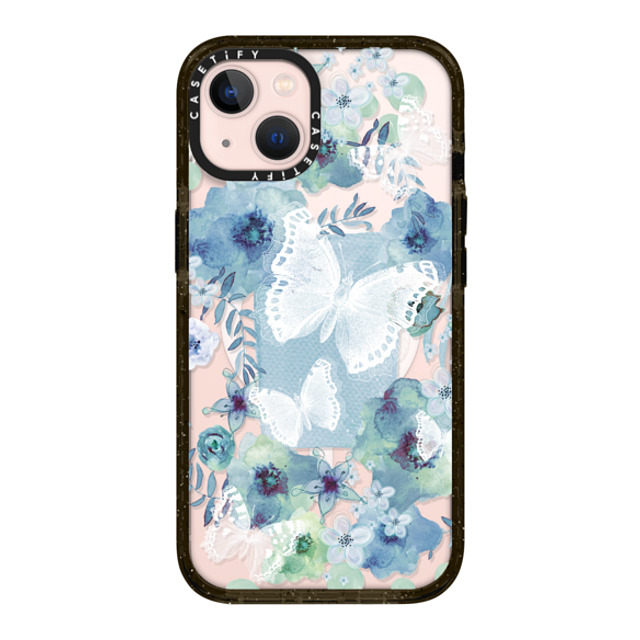 Monika Strigel x CASETiFY iPhone 13 ケース ブラック インパクトケース MagSafe対応 MY BLUE BUTTERFLY GARDEN