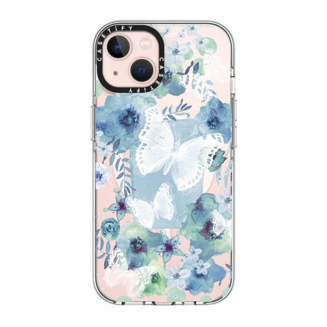 Monika Strigel x CASETiFY iPhone 13 ケース クリア クリア ケース MagSafe対応 MY BLUE BUTTERFLY GARDEN