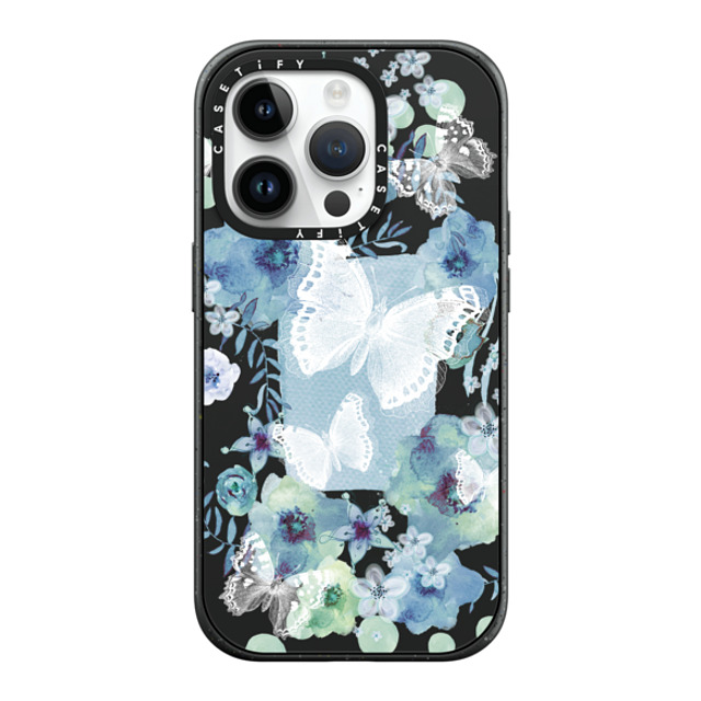 Monika Strigel x CASETiFY iPhone 14 Pro ケース マットブラック インパクトケース MagSafe対応 MY BLUE BUTTERFLY GARDEN