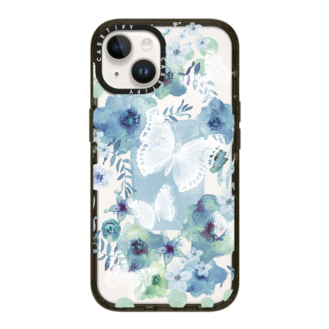 Monika Strigel x CASETiFY iPhone 14 ケース ブラック インパクトケース MY BLUE BUTTERFLY GARDEN