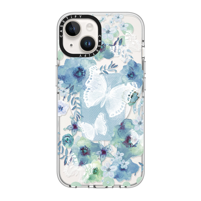 Monika Strigel x CASETiFY iPhone 14 ケース クリア クリア ケース MagSafe対応 MY BLUE BUTTERFLY GARDEN