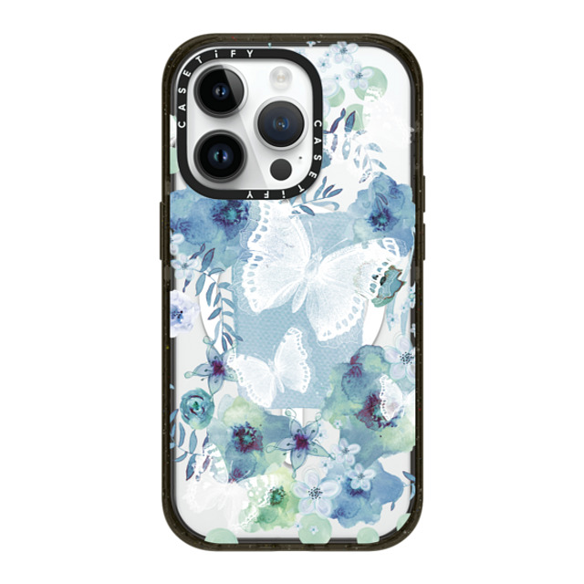 Monika Strigel x CASETiFY iPhone 14 Pro ケース ブラック インパクトケース MagSafe対応 MY BLUE BUTTERFLY GARDEN