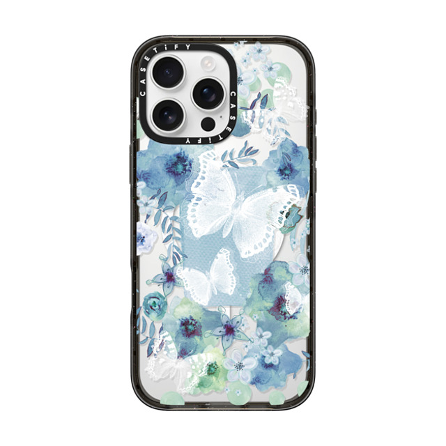 Monika Strigel x CASETiFY iPhone 16 Pro Max ケース ブラック インパクトケース MagSafe対応 MY BLUE BUTTERFLY GARDEN
