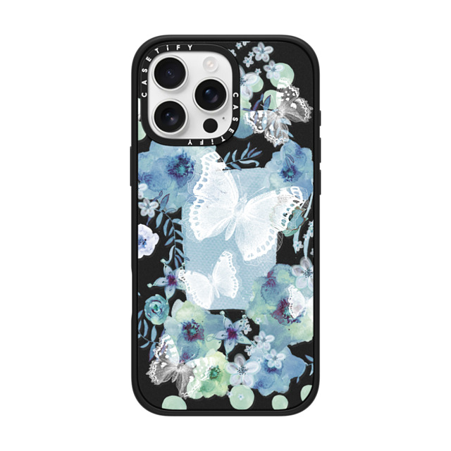 Monika Strigel x CASETiFY iPhone 16 Pro Max ケース マットブラック インパクトケース MagSafe対応 MY BLUE BUTTERFLY GARDEN