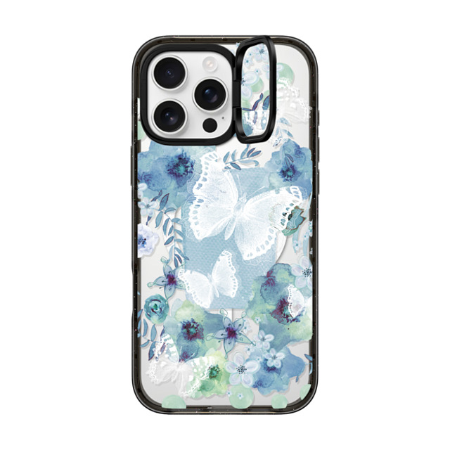 Monika Strigel x CASETiFY iPhone 16 Pro Max ケース ブラック インパクトリングスタンドケース MagSafe対応 MY BLUE BUTTERFLY GARDEN