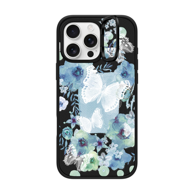 Monika Strigel x CASETiFY iPhone 16 Pro Max ケース マットブラック インパクトリングスタンドケース MagSafe対応 MY BLUE BUTTERFLY GARDEN