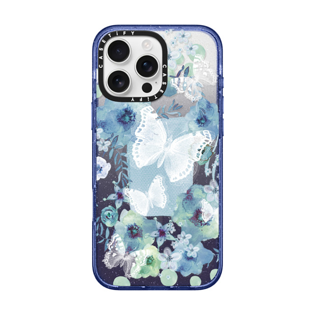 Monika Strigel x CASETiFY iPhone 16 Pro Max ケース Glitter Indigo インパクトケース MagSafe対応 MY BLUE BUTTERFLY GARDEN