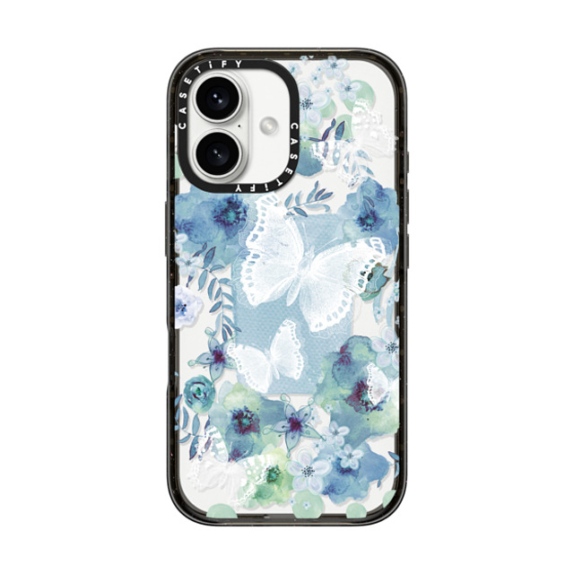 Monika Strigel x CASETiFY iPhone 16 ケース ブラック インパクトケース MY BLUE BUTTERFLY GARDEN