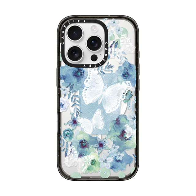 Monika Strigel x CASETiFY iPhone 16 Pro ケース ブラック インパクトケース MagSafe対応 MY BLUE BUTTERFLY GARDEN