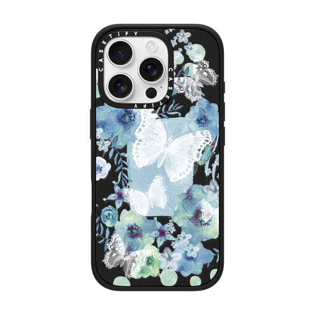 Monika Strigel x CASETiFY iPhone 16 Pro ケース マットブラック インパクトケース MagSafe対応 MY BLUE BUTTERFLY GARDEN