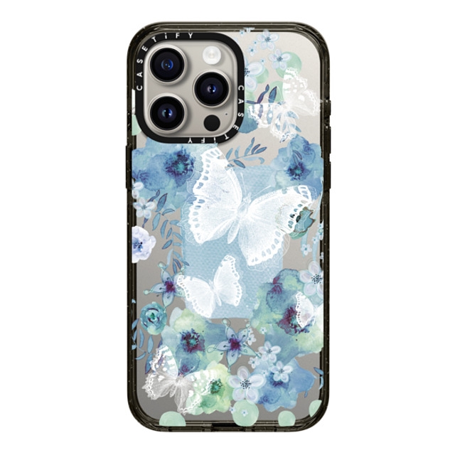 Monika Strigel x CASETiFY iPhone 15 Pro Max ケース ブラック インパクトケース MY BLUE BUTTERFLY GARDEN