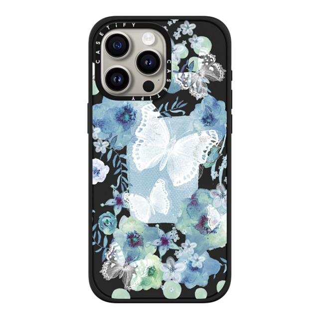 Monika Strigel x CASETiFY iPhone 15 Pro Max ケース マットブラック インパクトケース MagSafe対応 MY BLUE BUTTERFLY GARDEN