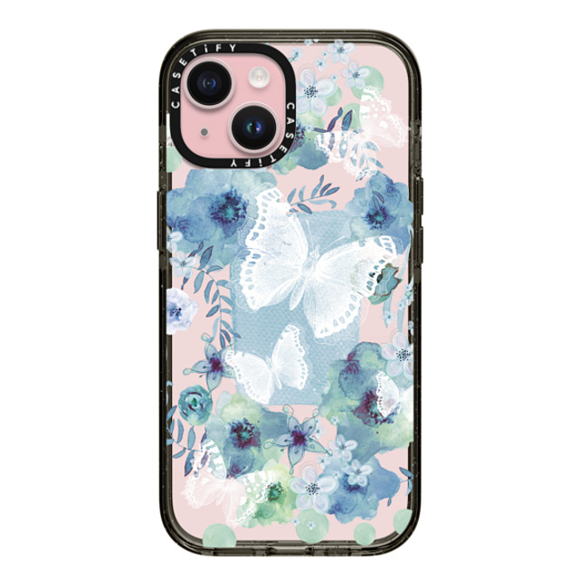 Monika Strigel x CASETiFY iPhone 15 ケース ブラック インパクトケース MY BLUE BUTTERFLY GARDEN