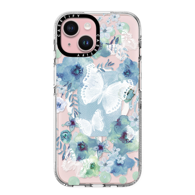 Monika Strigel x CASETiFY iPhone 15 ケース クリア クリア ケース MagSafe対応 MY BLUE BUTTERFLY GARDEN