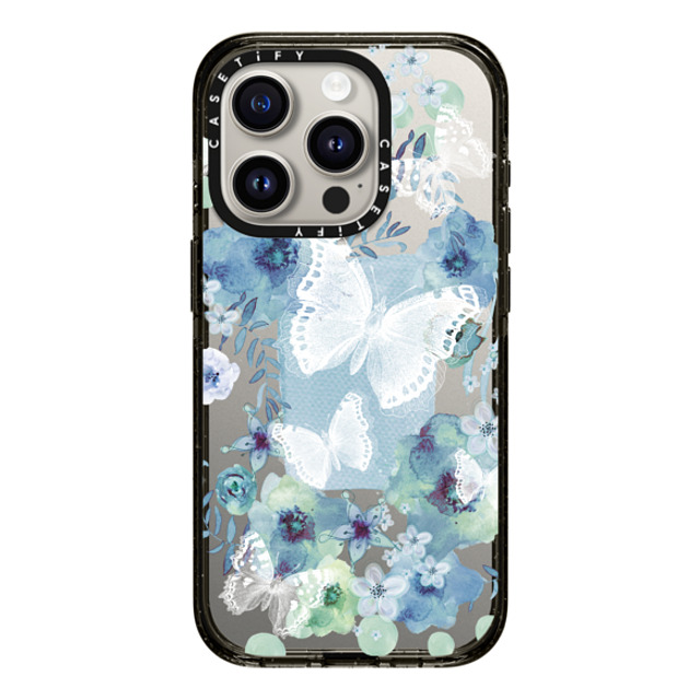 Monika Strigel x CASETiFY iPhone 15 Pro ケース ブラック インパクトケース MY BLUE BUTTERFLY GARDEN