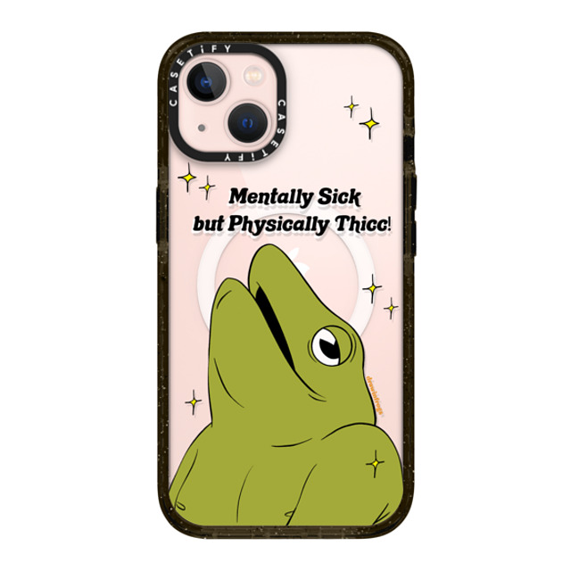 Drawinfrogs x CASETiFY iPhone 13 ケース ブラック インパクトケース MagSafe対応 Mentally Sick but Physically Thicc!