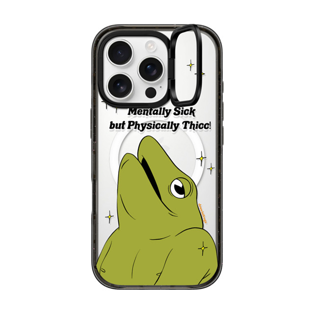 Drawinfrogs x CASETiFY iPhone 16 Pro ケース ブラック インパクトリングスタンドケース MagSafe対応 Mentally Sick but Physically Thicc!