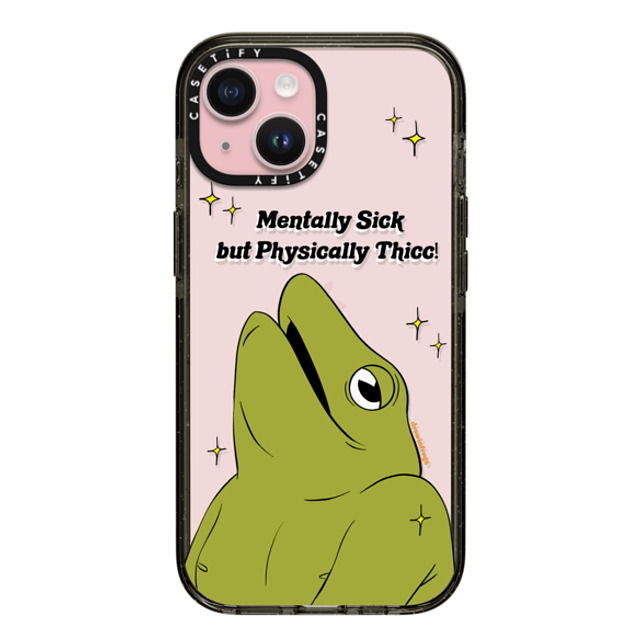 Drawinfrogs x CASETiFY iPhone 15 ケース ブラック インパクトケース Mentally Sick but Physically Thicc!