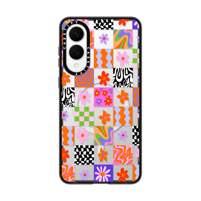 Illustrated by Charlie x CASETiFY Galaxy S25 Edge �P�[�X Floral,Pattern �u���b�N �}�O�l�b�g�� �C���p�N�g�P�[�X Retro Checkerboard by Illustrated By C