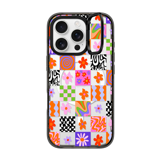 Illustrated by Charlie x CASETiFY iPhone 16 Pro Case Floral,Pattern Black インパクトリングスタンドケース MagSafe対応 Retro Checkerboard by Illustrated By Charlie Mother's Day Illustrated by Charlie x CASETiFY iPhone 16 Pro Case Floral,Pattern Black インパクトリングスタンドケース MagSafe対応 Retro Checkerboard by Illustrated By Charlie Mother's Day