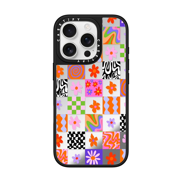 Illustrated by Charlie x CASETiFY iPhone 16 Pro Case Floral,Pattern Silver on Black ミラーケース MagSafe対応 Retro Checkerboard by Illustrated By Charlie Mother's Day Illustrated by Charlie x CASETiFY iPhone 16 Pro Case Floral,Pattern Silver on Black ミラーケース MagSafe対応 Retro Checkerboard by Illustrated By Charlie Mother's Day