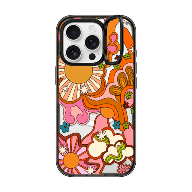 Illustrated by Charlie x CASETiFY iPhone 16 Pro Case Floral,Pattern Black インパクトリングスタンドケース MagSafe対応 Seventies Psychedelic by Illustrated by Charlie Father's Day Illustrated by Charlie x CASETiFY iPhone 16 Pro Case Floral,Pattern Black インパクトリングスタンドケース MagSafe対応 Seventies Psychedelic by Illustrated by Charlie Father's Day
